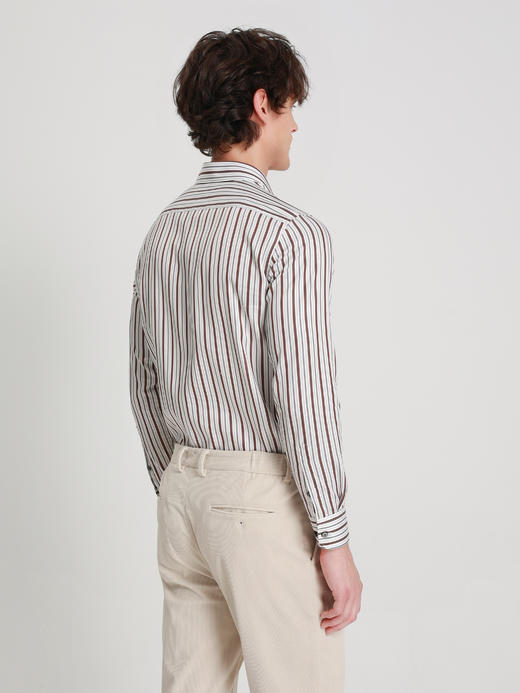 callisto燕麦卡其精梳长绒棉条纹衬衫 商品图4