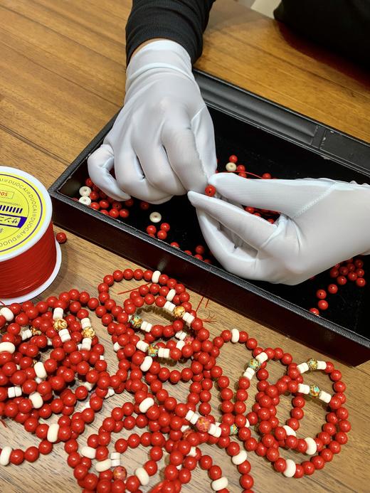 2025·帝王朱砂·猛犸xiang牙古法大漆珠手串(现货) 商品图12