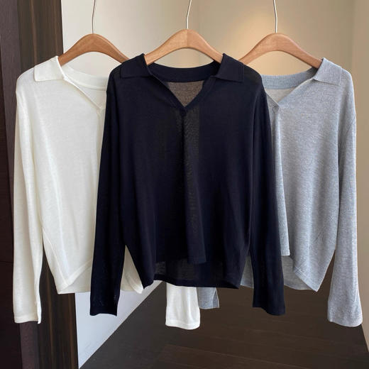 直发【JS3699015】 老钱风透气凉感天丝亚麻polo领 针织衫 商品图7