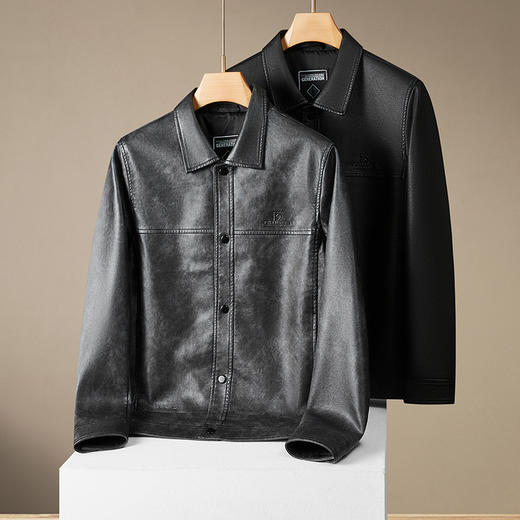 【DWD】大依优型大码皮衣夹克秋季新款男士休闲设计感时尚气质加肥加大码翻领皮夹克男PU皮衣商务 商品图5