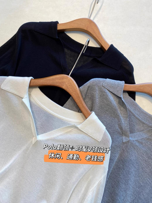直发【JS3699015】 老钱风透气凉感天丝亚麻polo领 针织衫 商品图1