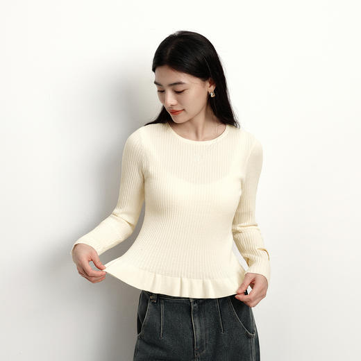 森柔|森马针织衫女冬季花边刺绣紧身2025新款少女感显瘦套头毛衫 商品图2