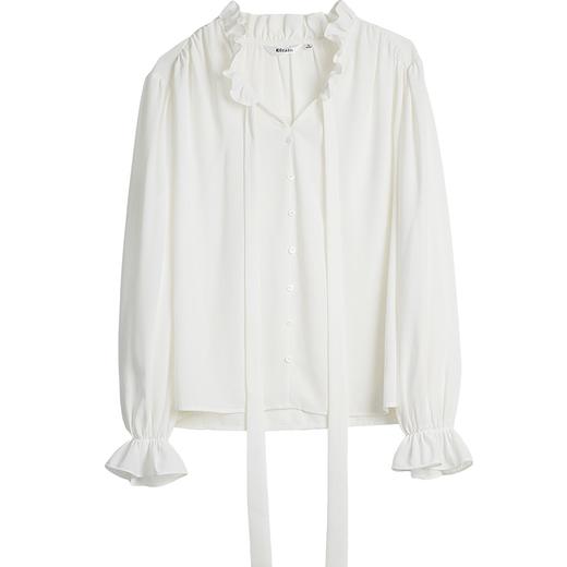 OLrain欧芮儿2025新款女秋季飘带法式雪纺衬衫荷叶边领长袖上衣 商品图3