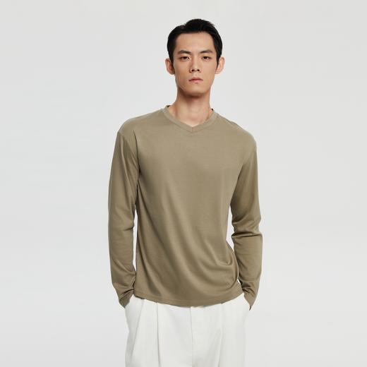 丝光桑蚕丝v领合身长袖 商品图1