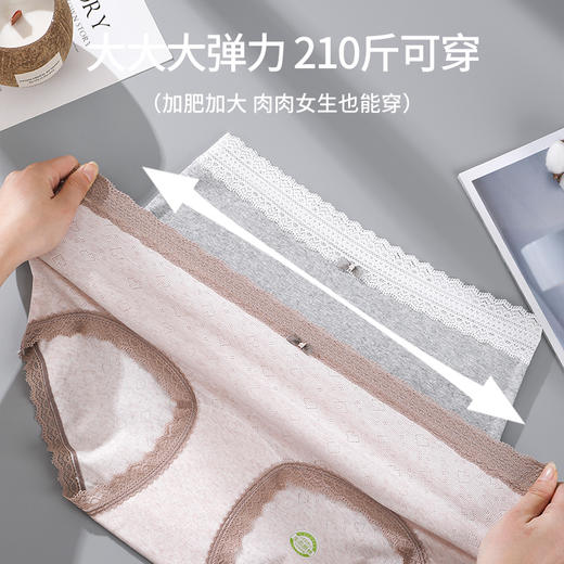60只彩棉中腰大码内裤女a类纯棉抗菌加长裆蕾丝边女士内裤透气364# 商品图6