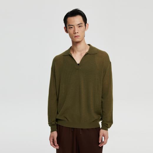 oneup羊毛针织翻领V领宽松长袖 商品图3