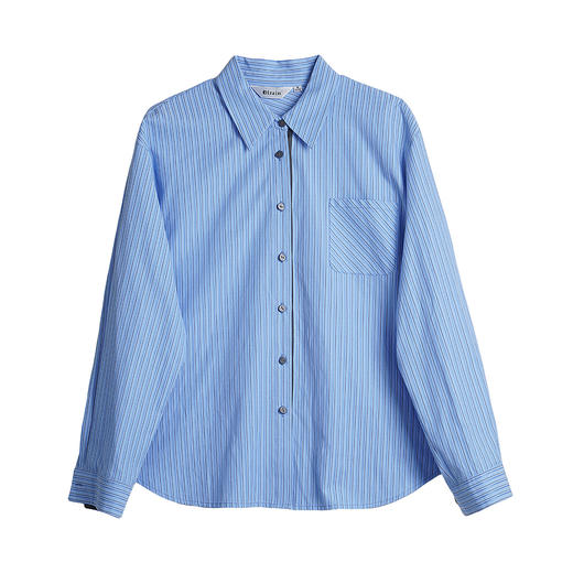 OLrain欧芮儿2025新款女秋季通勤蓝色条纹宽松设计感衬衫长袖衬衣 商品图3