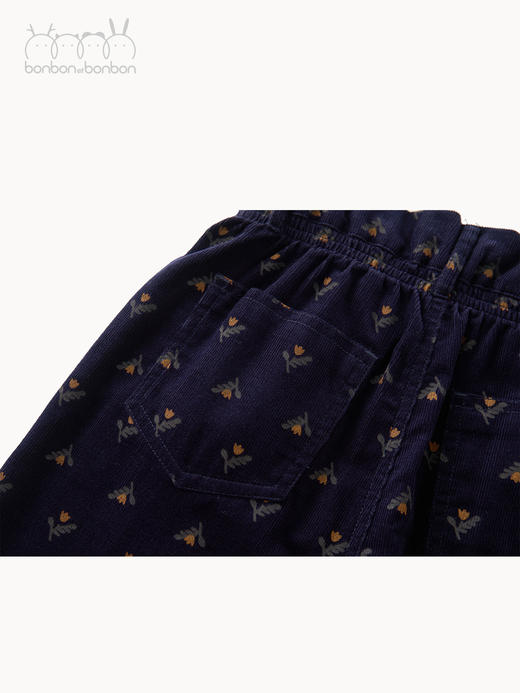 藏青灯芯绒碎花阔腿裤 商品图4