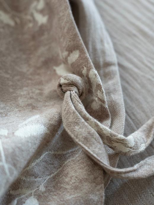 松植屋A类棉麻绑带款四件套日系风花卉撞色提花亚麻棉肌理床单被套 商品图8