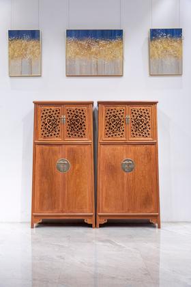 红桥红  家具严选  缅甸花梨（大果紫檀）  【182 透雕梅龙 圆角柜】