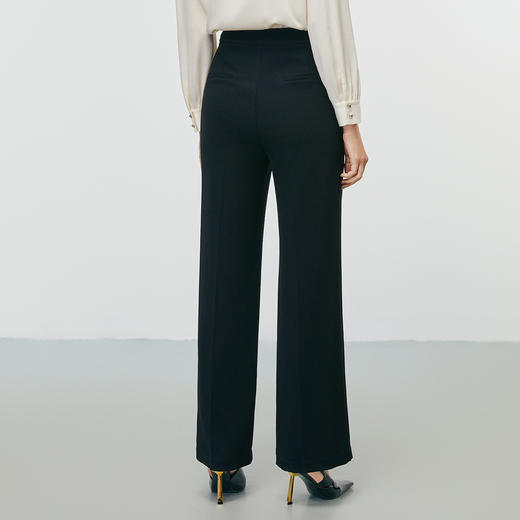 EITIE爱特爱秋季新款时尚高腰直筒显瘦黑色简约干练休闲裤7905607 商品图4