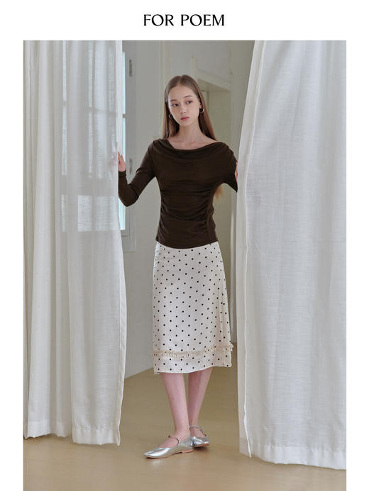 ForPoem 现货 25/FW原创设计羊毛荡领收腰褶皱打底针织上衣 商品图2