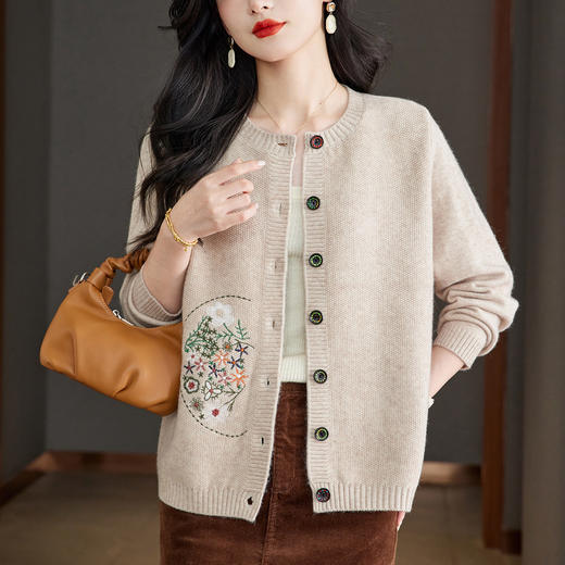 时髦洋气提花，宽松休闲针织开衫CC-66-6011 商品图2