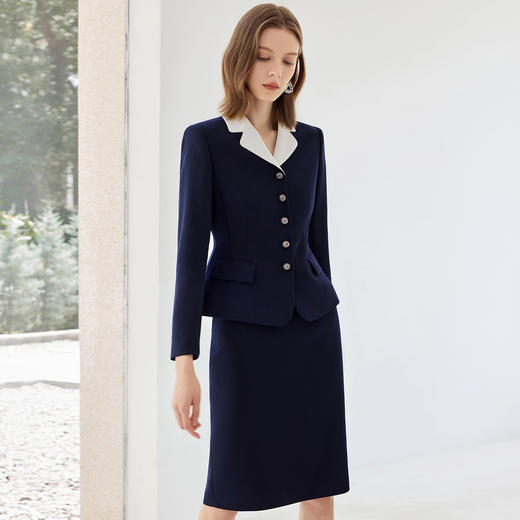 IWY/秋款长袖藏青色西装套裙女优雅气质珠宝设计师工作服职业装25CS826 商品图3