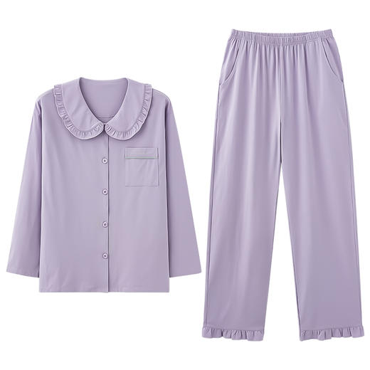 I’d爱帝精梳纯棉长袖睡衣情侣纯色开衫翻领家居套 商品图3