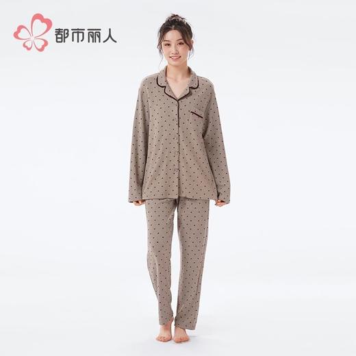 都市丽人睡衣阳离子牙签条速暖绒睡衣女士家居服长袖长裤套装LHH1 商品图1