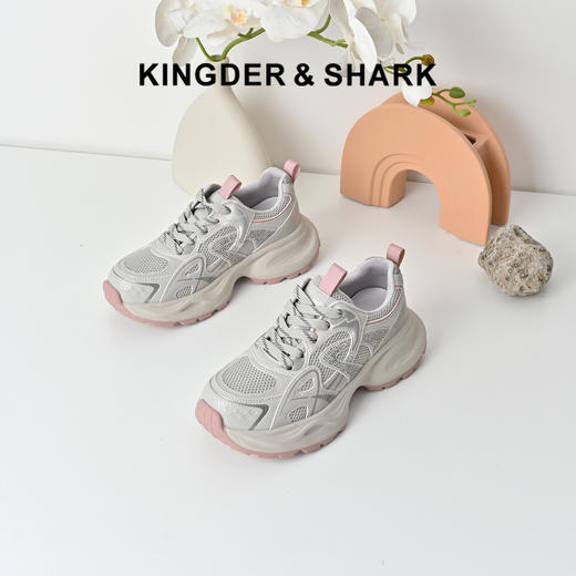 经典鲨2025秋季专柜新品网面透气系带显高休闲跑步老爹鞋女KW160-537251 商品图0