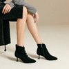 千百度羊皮细高跟时装靴女复古钻扣踝靴洋气小短靴子A25552132 商品缩略图4
