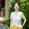 西子/【月光夜曲】桑蚕丝进口高密机织圆领扭结抽褶百搭黑白色T恤/TXTJ195 商品缩略图5
