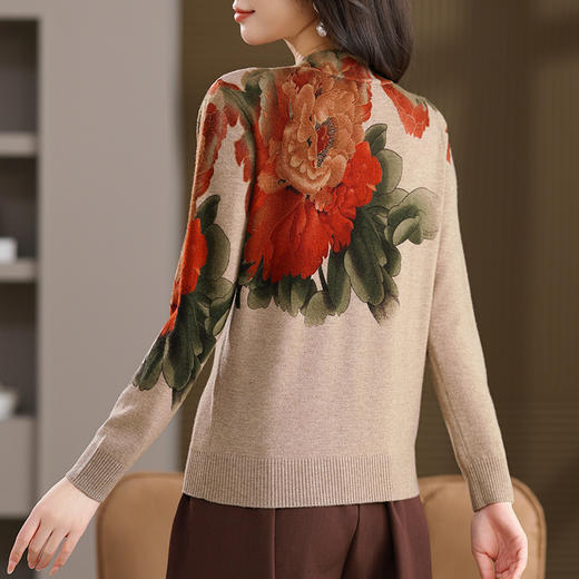 FCY SJ25827复古花色羊毛印花毛衣针织衫 商品图3