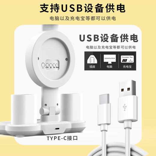 【无蓝光危害！柔光而且护眼】专为读写设计，4头发光面+氛围灯 风扇+时间，led学习学生宿舍横四头充电阅读书桌led台灯卧室折叠。ra 商品图1