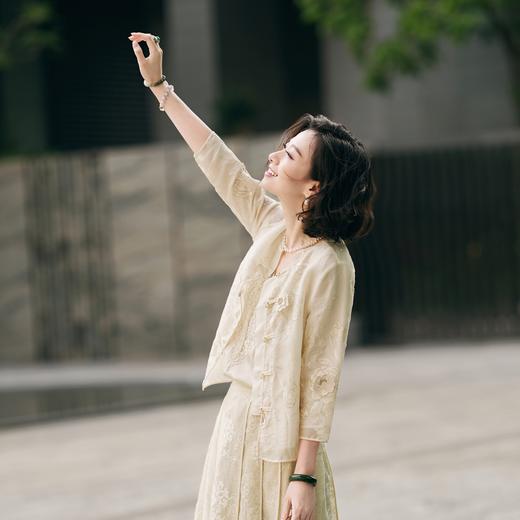 西子/桑蚕丝【白牡丹】欧根纱立体花朵刺绣新中式开衫外套/WTLZ229 商品图1