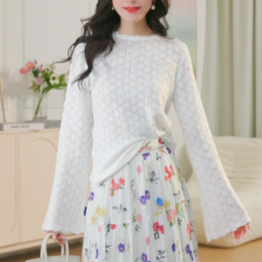 【林栖设计小店】生活在左刺绣镂空针织开衫2025秋季新品显瘦百搭飘逸百搭长袖上衣G1954170 商品图1