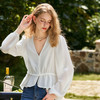 OLrain欧芮儿法式气质V领白色雪纺衫女秋季2025新款长袖开衫上衣 商品缩略图3