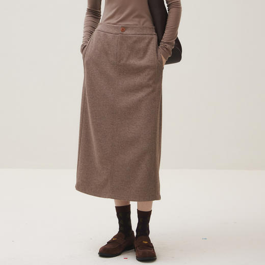 谜底半裙女2025秋季新品A型羊毛混纺醋酸后腰橡筋中长裙253MB1037 商品图0