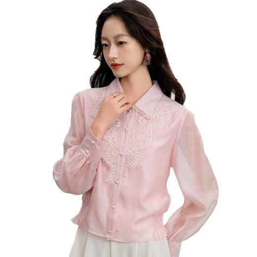 「自」全新升级【铂金会员174/天猫229/差价55】(15159)洛诗琳法式气质天丝衬衫2025年秋季新款蕾丝拼接显瘦衬衣女 商品图4