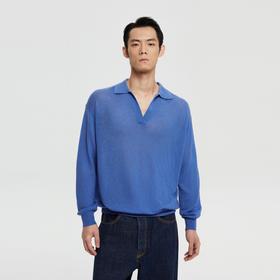 oneup羊毛针织翻领V领宽松长袖