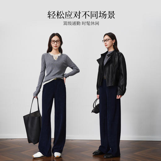 OLrain欧芮儿灯芯绒微弹休闲直筒长裤女秋季2025新款垂感显瘦裤子 商品图2