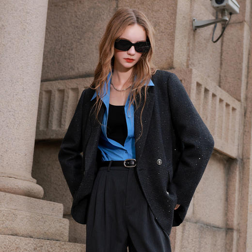 【95白鹅绒】三彩2025冬季新款绵羊毛呢料羽绒服宽松双排扣M 商品图3