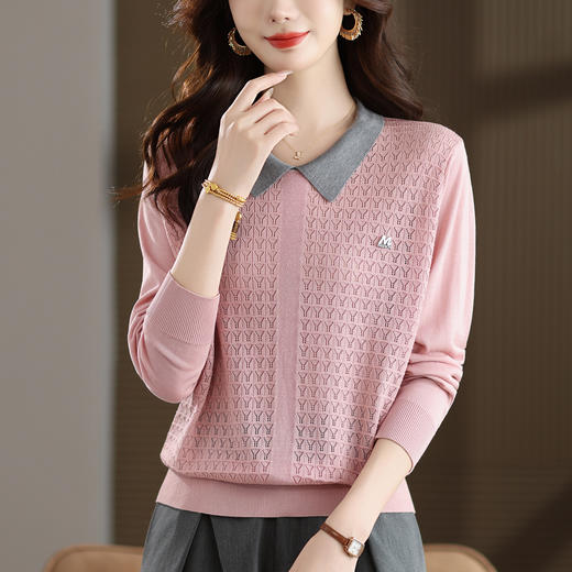 娃娃领上衣气质轻奢高级感小衫，镂空打底衫宽松毛衣CC-XFY-3016 商品图3