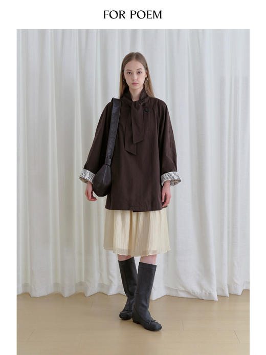 ForPoem 现货 25/FW原创设计系带领口休闲镂空花边袖口风衣外套 商品图1