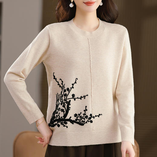 FCY SJ25825圆领长袖针织衫宽松休闲上衣洋气毛衣 商品图2