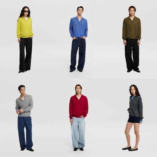 oneup羊毛针织翻领V领宽松长袖 商品图4