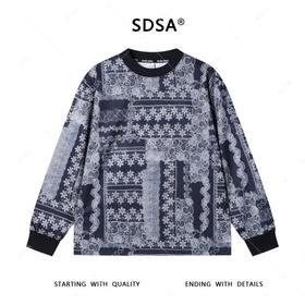 T4608SDSA男士2025新款轻奢痞帅男装撞色花朵满印圆领长袖T恤潮流宽松