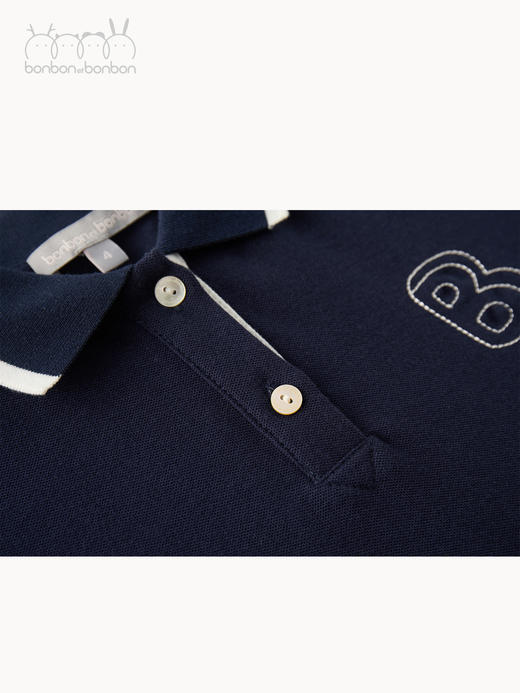 藏青撞色绣花polo衫 商品图4