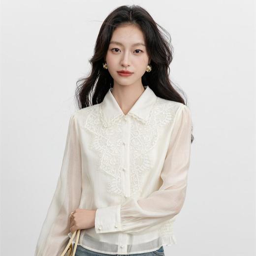 「自」全新升级【铂金会员174/天猫229/差价55】(15159)洛诗琳法式气质天丝衬衫2025年秋季新款蕾丝拼接显瘦衬衣女 商品图3
