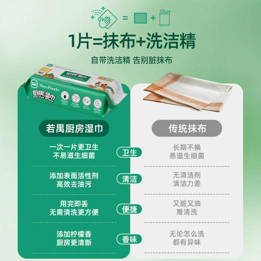 【超值体验】若禺牌厨房系列湿巾80张/包加大加厚深度去油污杀菌不伤手 RW1901 商品图6