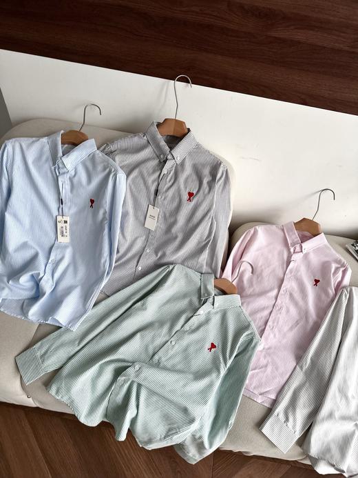 AMI男女同款经典款红色爱心条纹长袖衬衫(ZY*SS) 商品图8