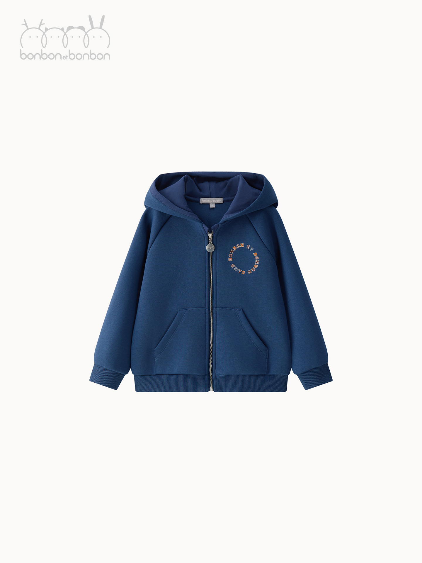 普鲁士蓝针织绣花连帽卫衣套装