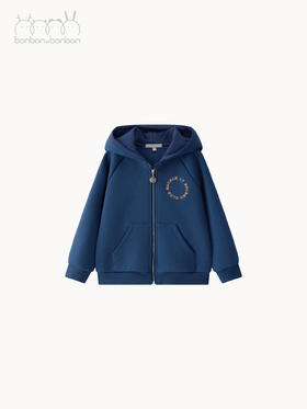 普鲁士蓝针织绣花连帽卫衣套装