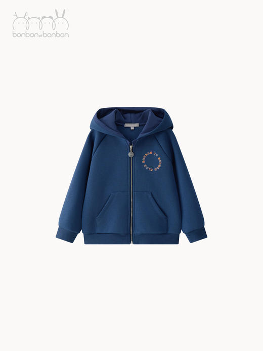 普鲁士蓝针织绣花连帽卫衣套装 商品图0