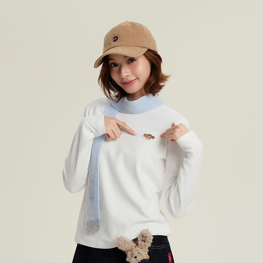 笛莎Deesha青少年女童T恤2025冬季女童小狗刺绣小高领打底衫 商品图0