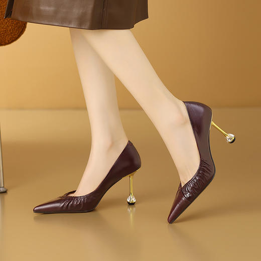 【预售7天】时尚真皮高跟鞋女春秋新款百搭气质尖头名媛细跟浅口单鞋CX&A815 商品图2