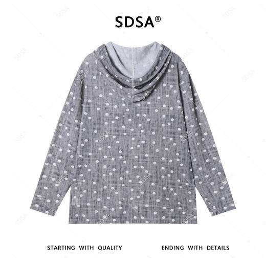 T4625SDSA男士秋冬新款轻奢痞帅男装撞色波点印花半纽扣连帽长袖T恤潮 商品图5