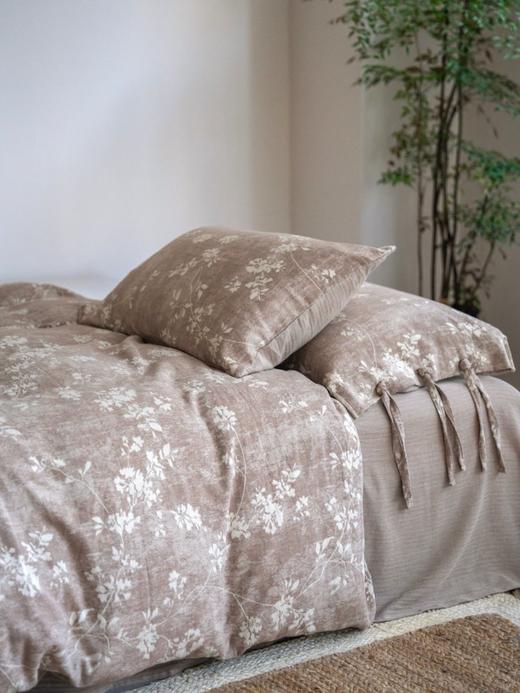 松植屋A类棉麻绑带款四件套日系风花卉撞色提花亚麻棉肌理床单被套 商品图7