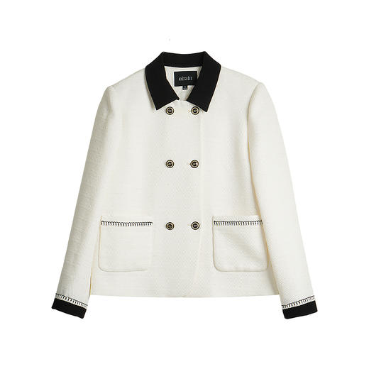 OLrain欧芮儿2025新款女秋季米白色撞色法式小香风粗纺外套上衣 商品图3